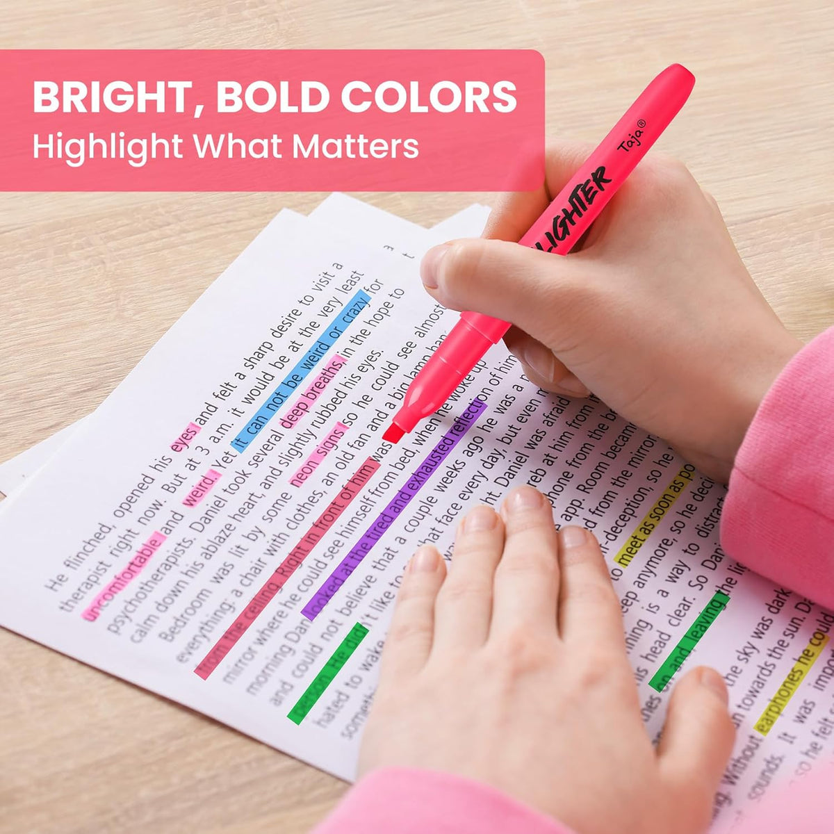 Taja 96 Pack Highlighters Bulk Assorted Bright Colors, 6 Colors Chisel Tip Highlighters Markers Set with No Bleed Ink, Perfect for School & Office Supplies