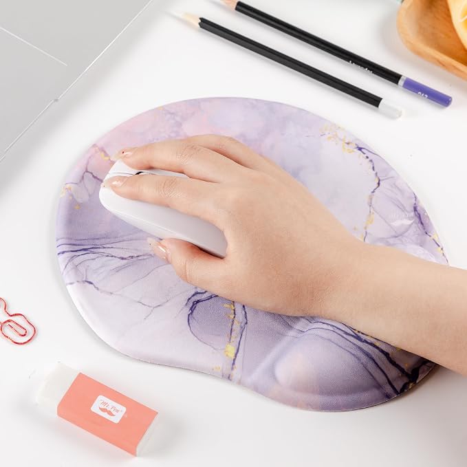 Mr. Pen- Ergonomic Mouse Pad with Wrist Rest, Pink Marble Luxe Design | Breathable Fabric with Memory Foam Cushion, Non-Slip Rubber Base, Gel Mouse Pad with Wrist Support