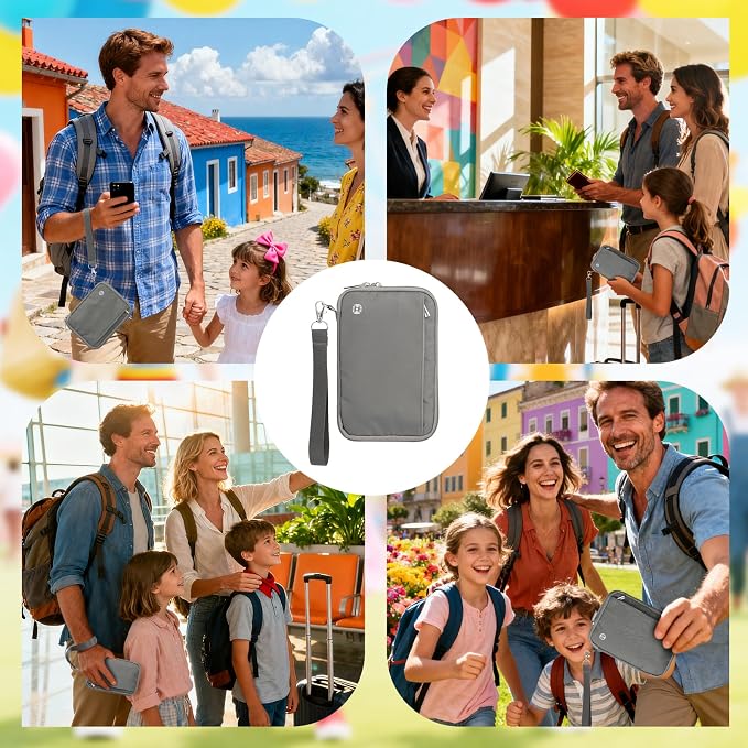 WALNEW Passport Holder for Travel Family, RFID Blocking Passport Wallet | Travel Document Organizer Holds up to 5-6 Passports, Water Resistant Travel Wallet Passport Pouch, Travel Essentials