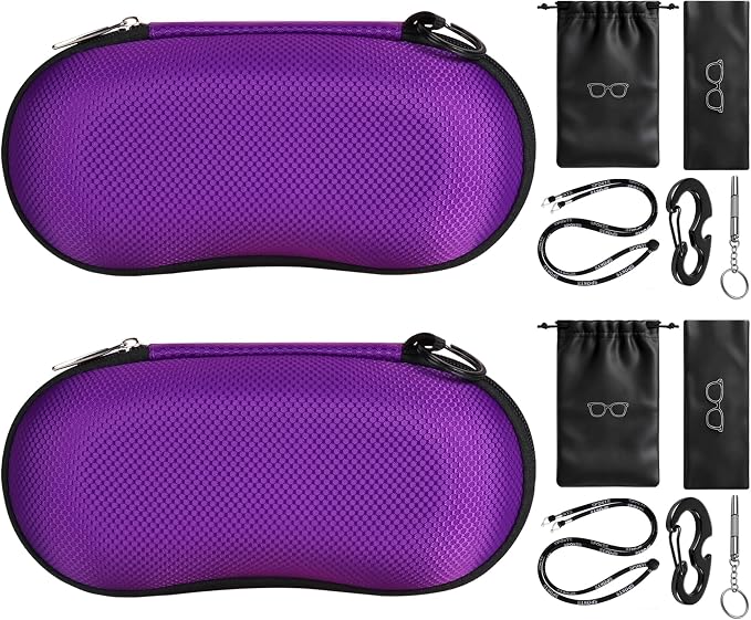RayLove Sunglasses Case Hard Shell (2Pack), Crush Resistant Eyeglass Case with Zipper, Lightweight Sunglasses Travel Case