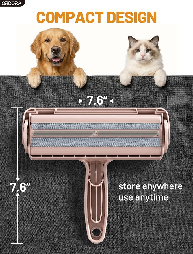 ORDORA Pet Hair Remover Roller, Reusable Lint Roller for Dog and Cat Hair | Portable Pet Hair Roller with Large Fur Bin for Couches, Bedding, Car, Rugs & Furniture, No Refills or Batteries, Pet Homes