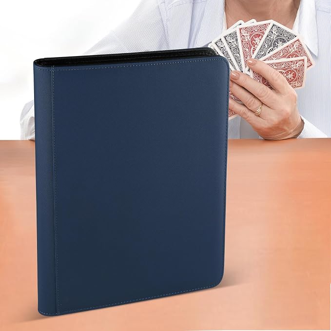 16 Pocket Ringless Side Loading Trading Card Binder, 1024 Cards PU Fixed Page Zipper Card Album for TCG Sports Game Cards, Not Fit Top Loaders (Dark Blue)