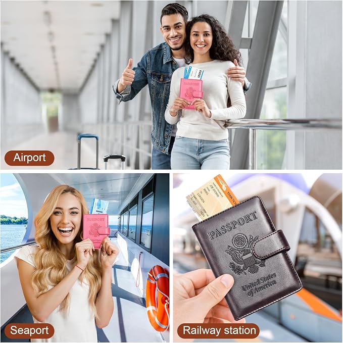 Herain Passport Holder for Travel Essentials, 2 Pcs Passport Cover Wallet Case Travel Gifts Women Men Family, RFID Passports Book Card Holders Travels Cruise Accessories Must Haves
