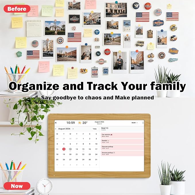Digital Calendar 15.6 inch Wall Planner, Smart Touch Screen, Digital Calendar,Electronic Calendar & Digital Picture Frames Smart WiFi, Display for Family Schedules and meal planning,Great for Organizing Your Schedules,Planner,Teak Wood Grain