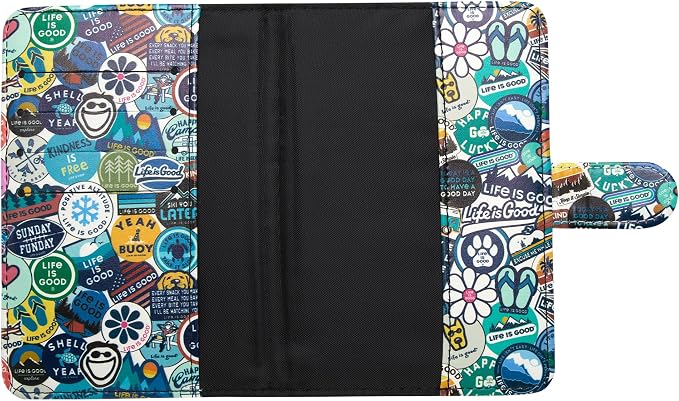 Life is Good Travel Passport Cover - Anti-Theft Passport Holder Wallet with Interior Card Slots, Magnetic Snap Closure, Newsprint | Slim Design, Card Slots, Snap Closure, Fits Neatly in a Purse or Backpack, Keeps Documents and Boarding Pass Organized