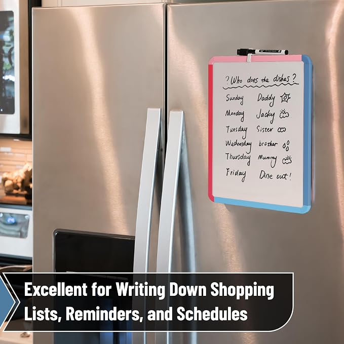 Mr. Pen- Dry Erase Board, 14” x 11” with a Black Dry Erase Marker | Pink Tide Frame, Small Mini White Board for Students, Fridge, Wall, Locker, Includes Double Sided Tapes