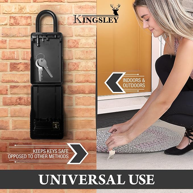 Kingsley KL313 Large Capacity Key Storage Box with Resettable Code, Water Resistant Realtor Key Lock Box for Spare Keys, Lock Box for Home, Apartment, AirBnB