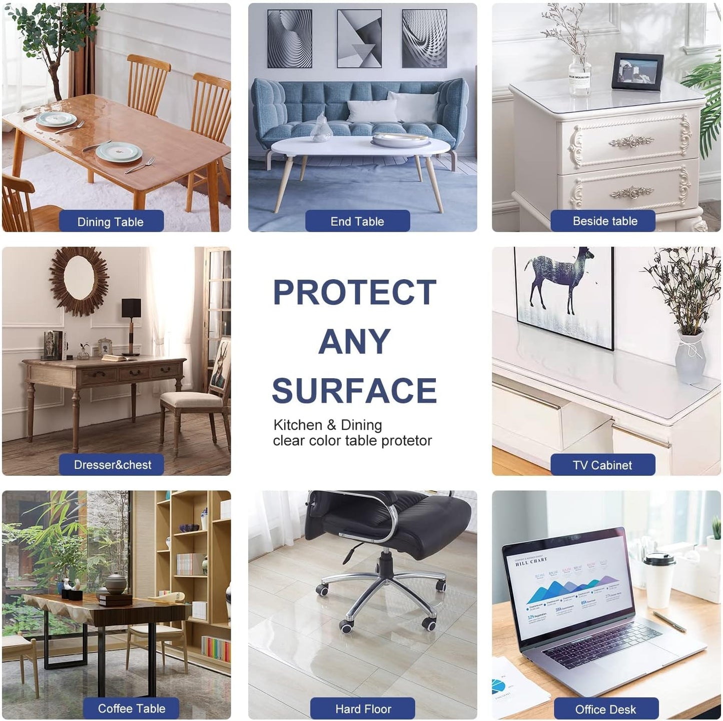 1.5mm Thick 22x42 in Clear PVC Table Cover Protector Waterproof Crystal Vinyl Desk Pad Mat Rectangular Plastic Table Protector PVC Table Pad for Writing Desk Coffee Table Kitchen Countertop Heatproof