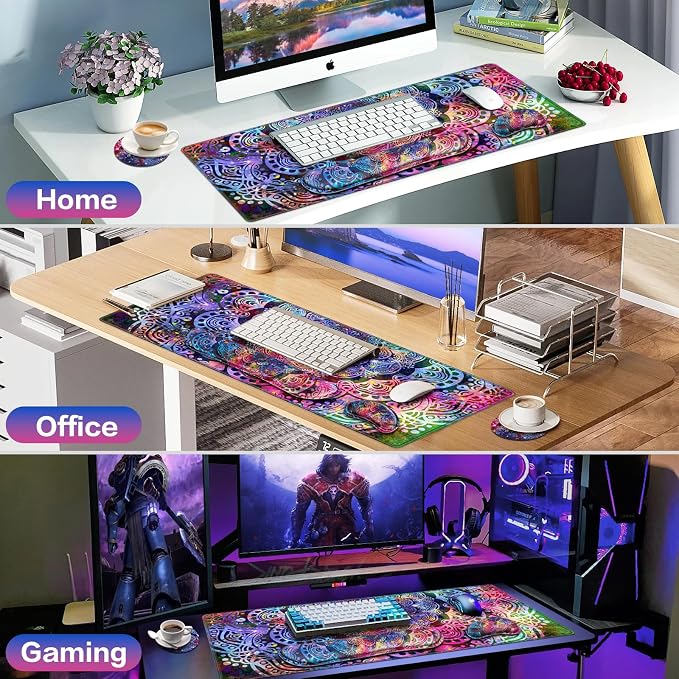 Mouse Pad with Wrist Rest, 4-in-1 Large Mousepad Keyboard | Wrist Rest+Mouse Pad Wrist Support+Cup Pad Set,Ergonomic Anti-Slip,Memory Foam Desk Mat for Home Office Gaming(35.4×15.7in)