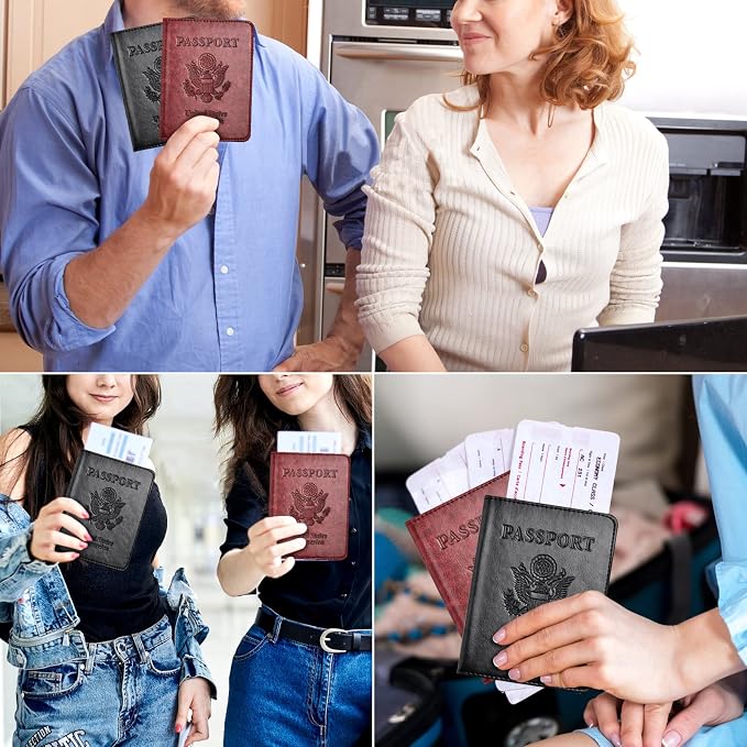 Eoehro Passport Holder for Travel Essentials-2Pack, Passport Wallet Cover Case for Travel Must Haves Accessories,Passport Book Holders for Women and Men