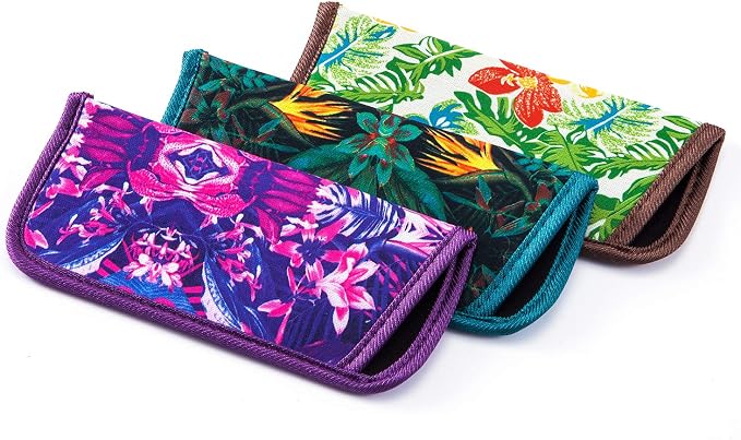TRIUMPH VISION Reading Glasses Pouch Eyeglass Sleeve Soft Case Slim 3 Pack | Alternative to Bulky Case Lightweight,Neoprene Lined Padded Protect Optical lens Slip in, Cute Pattern Portable for Daily Use