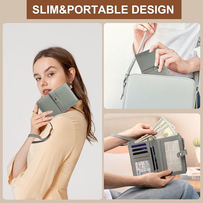 Small Wallet Women RFID Blocking Vegan Leather Slim Thin Bifold Credit Card Wallet Passport Holder Ladies Travel Wallet Mini Purse with Zipper Pocket