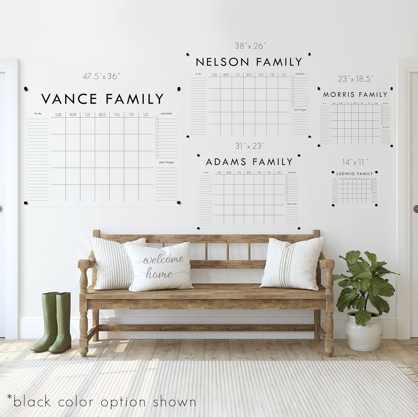 Personalized Clear Acrylic Calendar for Wall, Calendar Whiteboard for Wall, Dry Erase Wall Calendar, Wall Calendar Organizer System for Home (Block, Black, 31"W x 23"H)