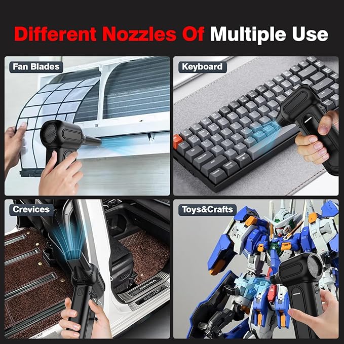 ANABOX Electric Air Duster – 150,000 RPM Brushless Cordless Blower, 4-Speed Adjustable, 8000mAh Rechargeable Battery, LED Light, for Computer, Keyboard, Car, Home & Outdoor Cleaning