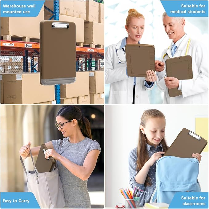 Hongri Clipboard with Storage with Pencil Case, 8.5 x 11 Storage Clip Board | High Capacity Organization Box for A4 Letter Legal Paper, Heavy Duty Folio & Side-Opening for Nurses, Teachers, Brown