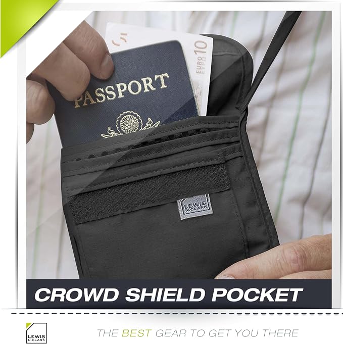 Lewis N. Clark RFID Blocking Stash Neck Wallet, Travel Pouch + Passport Holder for Women & Men, Black