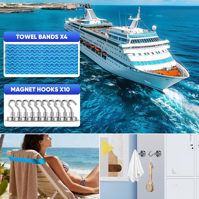 2set Cruise Essentials 2026,Cruise Must Haves Kit,Non-Surge Protector Power Strip,Magnetic Hooks,Lanyards,Luggage Tags,Towel Bands,Waterproof Phone Pouches,Travel Essentials