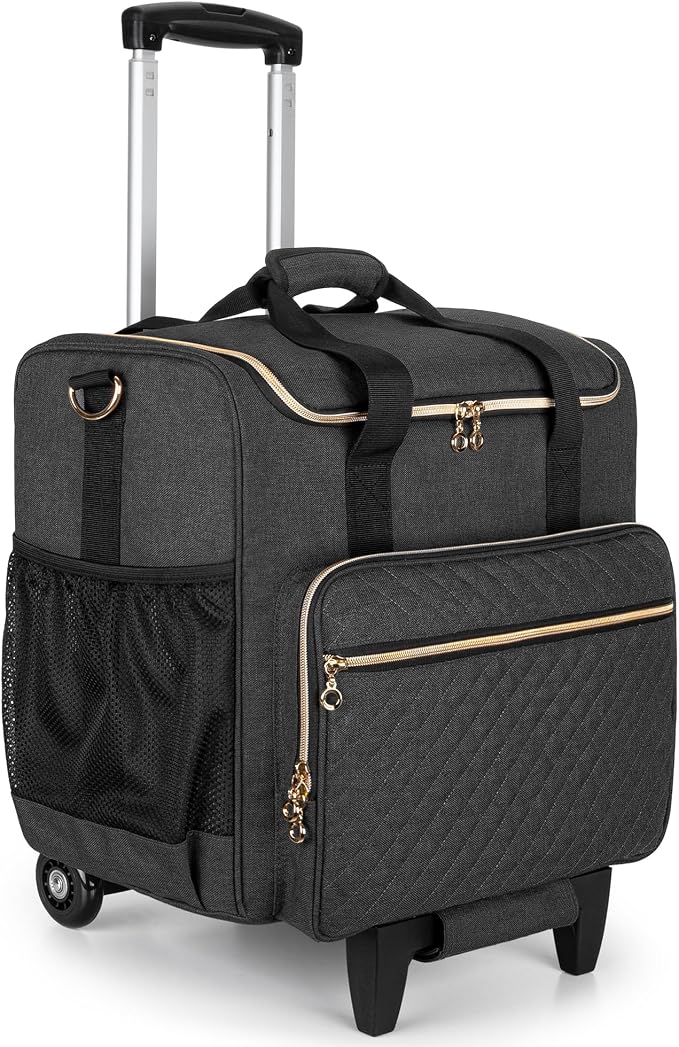 LUXJA Rolling Teacher Bag with Wheels and 15.6" Laptop Compartment, Black | Rolling Briefcase for Women, Teacher Tote Bag for Office Work with Detachable Dolly and Shoulder Strap, Ample Storage Pockets