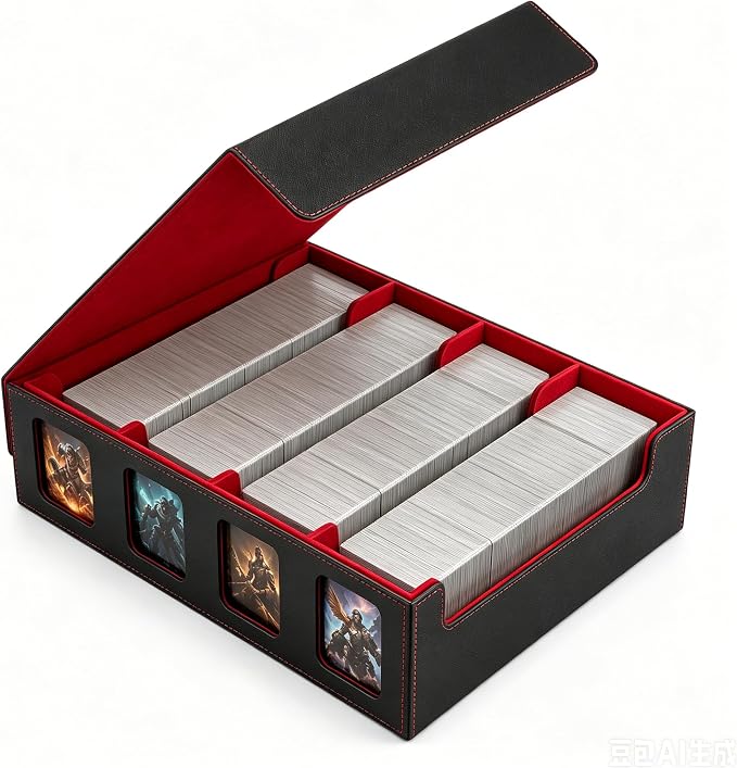3200+ High-Capacity Card Display Storage Box, 4-Row Design (Ideal for Collectors & Beginners), Heavy-Duty Archival Case for MTG/TCG/Sports Cards (Black Red)