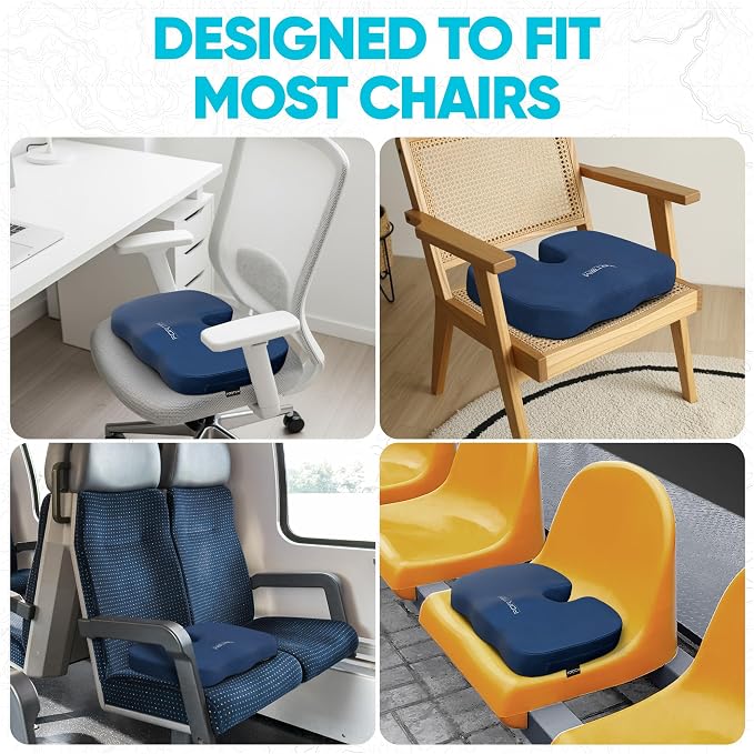 FORTEM Seat Cushion, Office Chair Cushion, Memory Foam Car Seat Cushions, Sciatica Coccyx Tailbone Pain Relief, Chair Cushions for Back Support, Sitting Pad for Gaming, Washable Cover, Non Slip, XL