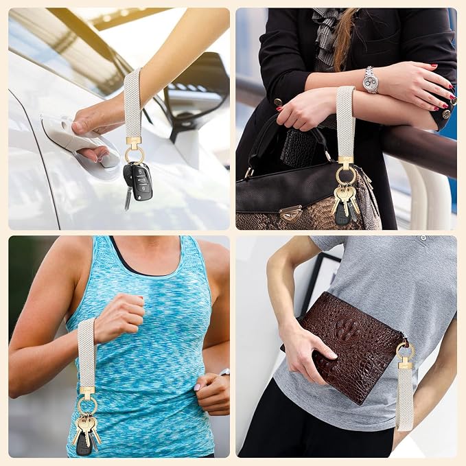 Fishent Stretchy Wristlet Keychain, Cute Key Chain, Woven Wrist Lanyard for Car Keys with 3 Keyrings and D-ring for Women Men