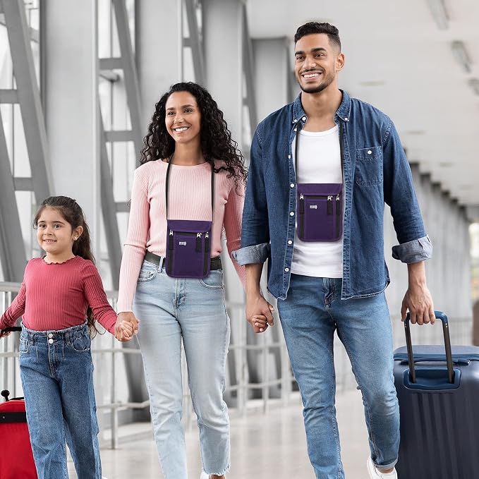 Travel Pouch Neck Wallet Family Passport Holder Organizer Case with RFID Blocking | Family Passport Holder