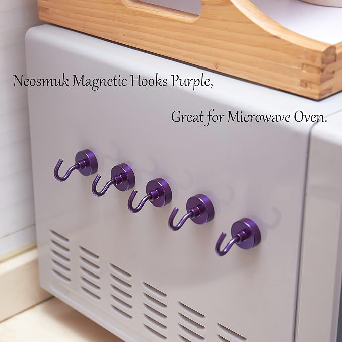 Neosmuk Magnetic Hooks, Heavy Duty 40lb+ Strong Magnet Hook for Cruise Cabins, Cruise Essentials 2026 for Hanging, Metal Wall Refrigerator Hangers (Purple, 10 Pack)