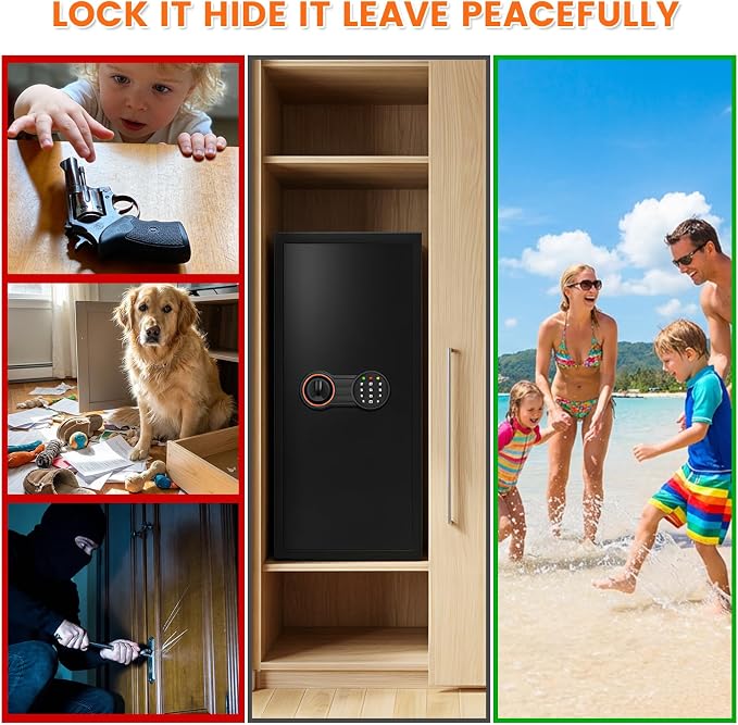 8.0 Cuft Slim Home Safe with Inner Lock Box, 31.5"H Closet-Friendly | 50LBS Heavy Duty Steel, Alarm System, LED Light, Removable Shelves | Wall/Floor Mountable for Apartment, Home Office