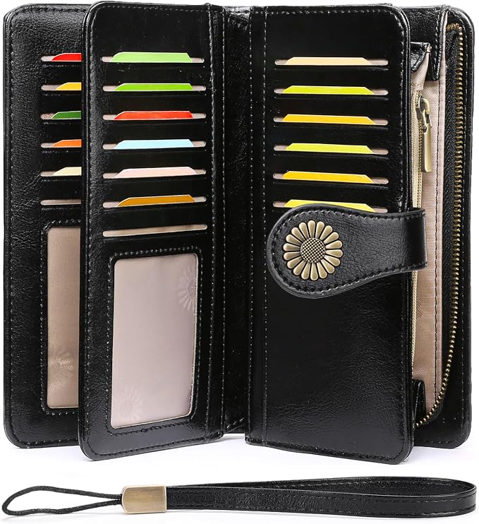 SENDEFN Wallets for Women Leather Credit Card Holder with RFID Blocking Large Capacity Wristlet | with RFID Blocking