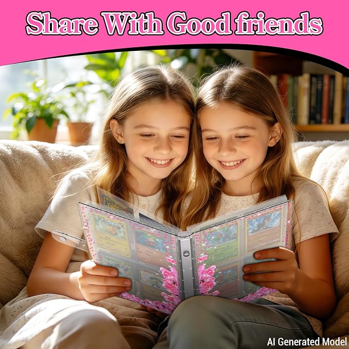 Transparent Pink Card Binder for Pokemon, Cute Card Binder for Game Cards Trading Cards, Small Card Booklet for 3~10 Year Girls Gifts, Stocking Stuffers (Holds 200 Cards)