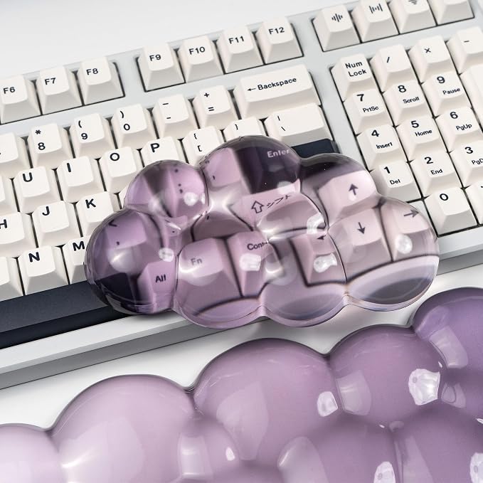 Ergonomic Cloud Silicone Gel Keyboard and Mouse Wrist Rest Set – Clear Wrist Rest for Computer Keyboard 60%/68%/75%, Comfort & Support for Typing and Gaming (Grey Purple)