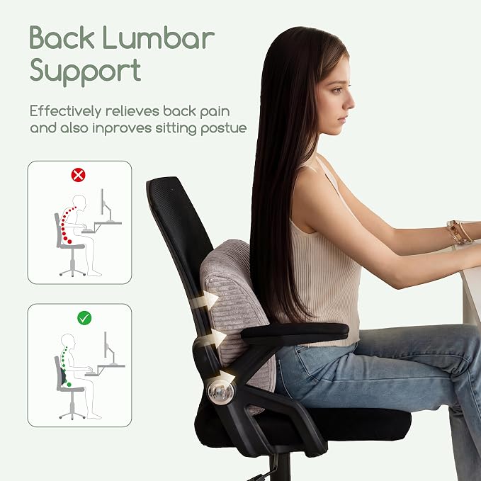 Lumbar Support Pillow for Recliner Chair/Accent Chair/Couch, Extra Large Memory Foam Back Support Cushion for Elderly, Recliner Cushions for Back Rest, Pain Relief, Reading, Washable Cover, Grey