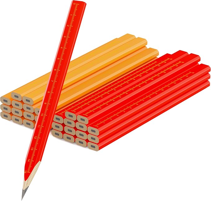 RONDURE 29 Pieces Carpenter Pencils Flat Construction Pencils with Printed Ruler, Carpenters Scriber Pencil for Woodworking Marking Tool