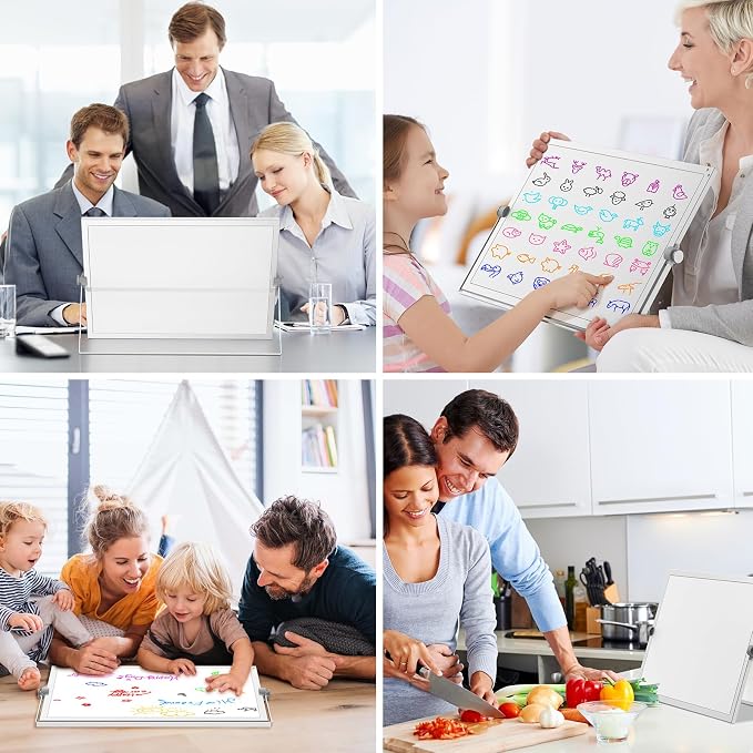 Desktop Whiteboard 16x12 Stand, Double Sided Dry Erase Board Kids | Portable with Handle, Foldable Aluminum Stand, 360° Angle, 8 Markers 4 Magnets 1 Eraser, Smooth Magnetic Surface