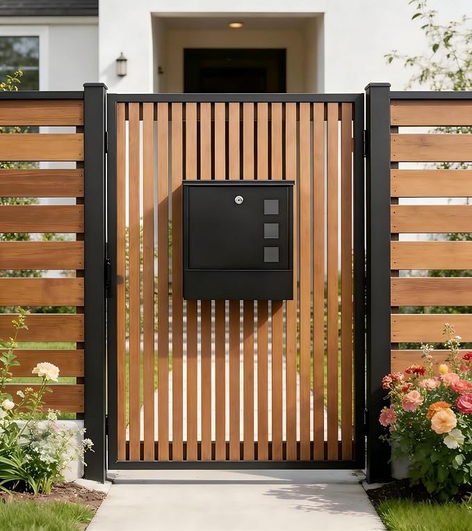 KYODOLED Locking Wall Mount Mailbox for Outside, Key Lock, Black | Heavy-Duty Steel, Large Capacity, Holds Newspapers, Magazines & Envelopes, Weather Resistant, Home & Residential Use