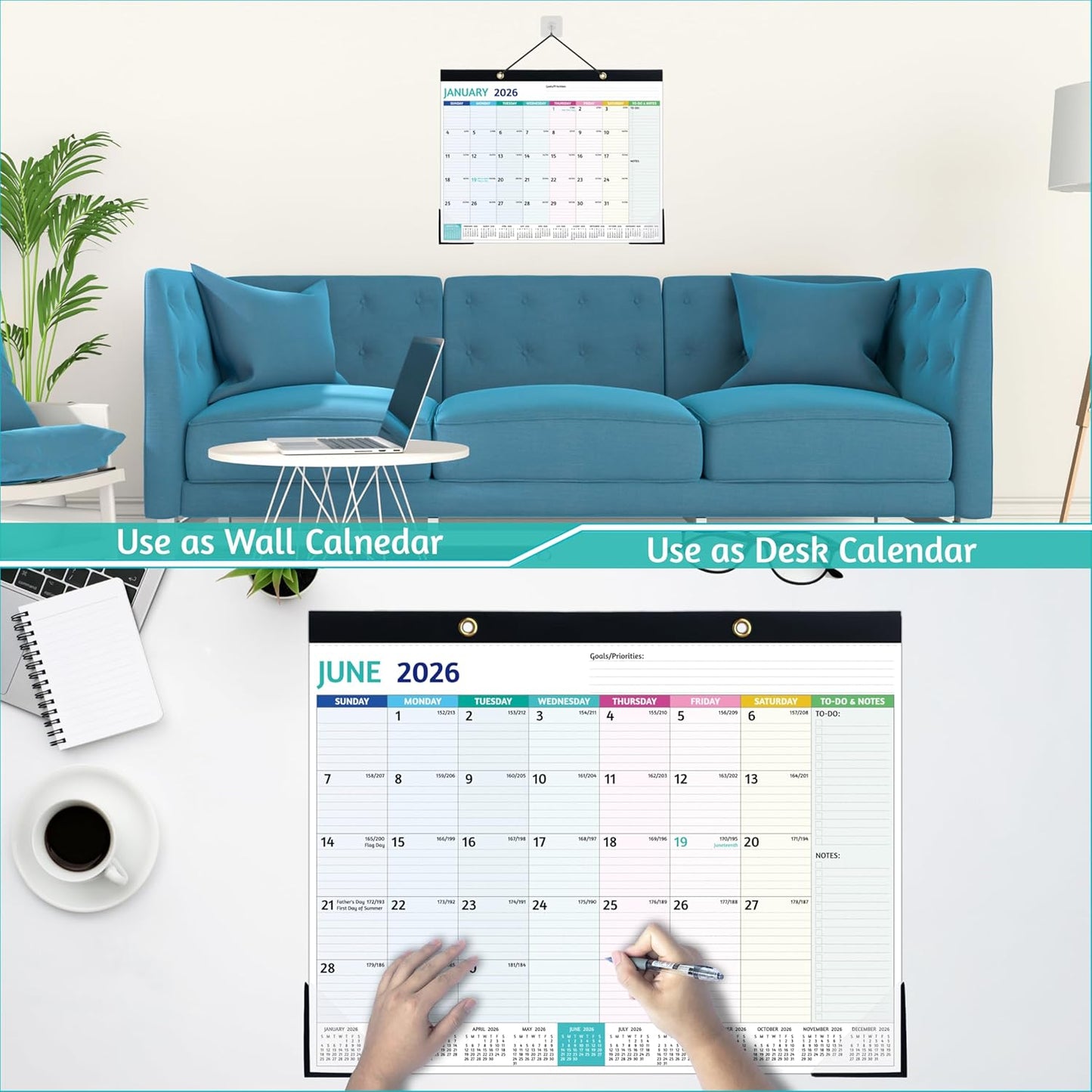 2026 Desk Calendar โ Large Desk Calendar 2026, 22'' x 17'', Jan 2026 โ Dec 2026, 2026 Desk/Wall Calendar with Desk Pad, To-do Lists, Ruled Blocks, Corner Protectors, Lay Flat ๏ผ Not Rolled
