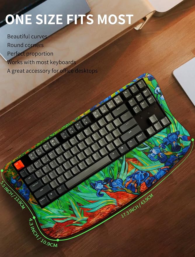 Ergonomic Wave Wrist Rest with Keyboard Stand, Cushioned Palm Rest, Comfortable Integrated Memory Foam for Natural Typing and Relieve Wrist Pain, Van Gogh Iris Flower