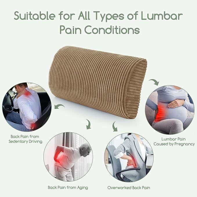 HIGOGOGO Lumbar Support Pillow for Recliner Chair/Accent Chair/Couch, Memory Foam Back Support Cushion for Elderly, Recliner Cushions for Back Rest, Pain Relief, Reading, Washable Cover, Coffee