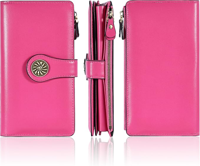 Travelambo Women's Wallet RFID Blocking Trifold Clutch Large Capacity Credit Card Holder Travel Purse