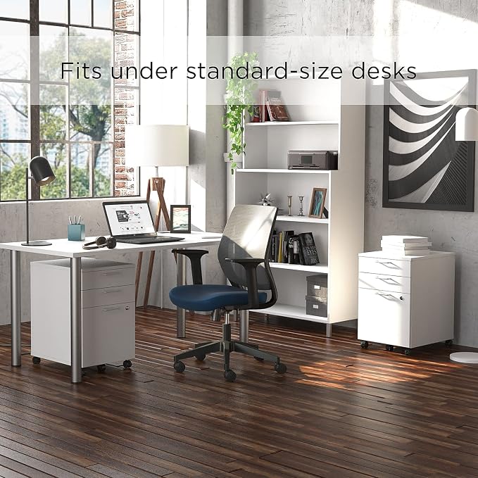 Union & Scale Mobile Pedestal File Cabinet, 3-Drawer, White, Wheels | Rolling letter/legal storage for office and everyday document use.