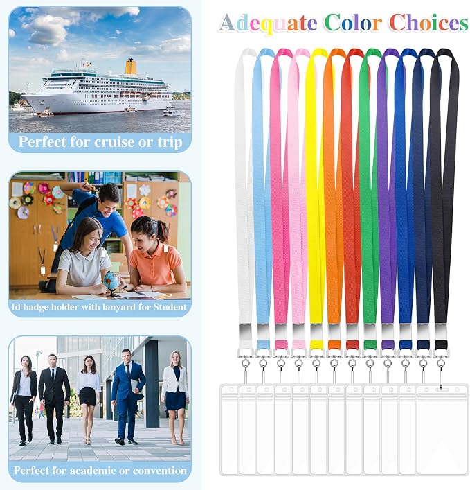 36 Pack Lanyards for ID Badges Cruise Lanyard for Ship Cards with Waterproof ID Badge Holder Cruise Essentials 2025 (12 Colors)