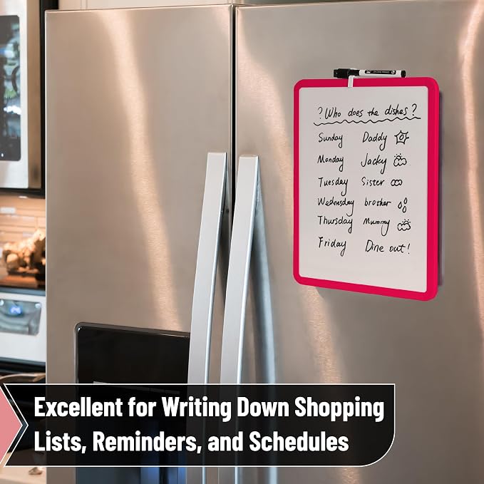 Mr. Pen- Dry Erase Board, 14” x 11” with a Black Dry Erase Marker | Red Frame, Small Mini White Board for Students, Fridge, Wall, Locker, Includes Double Sided Tapes
