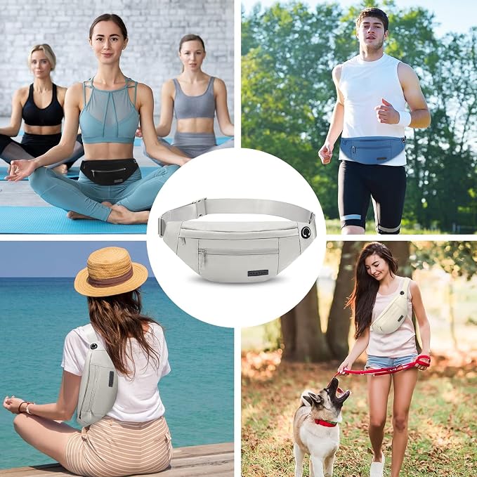 MAXTOP Large Grey Fanny Pack Crossbody Bags for Women Men Fashion Waist Bag | Nylon,Fit All Phones,Key Chain,Hands-Free,Gifts for Enjoy Sports Yoga Running Workout Walking Casual Travel