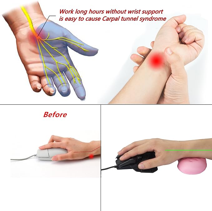 BRILA Ergonomic Memory Foam Mouse Wrist Rest Support Pad Cushion for Computer, Laptop, Office Work, PC Gaming - Massage Holes Design - Wrist Pain Relief (Pink Mouse Wrist Rest)
