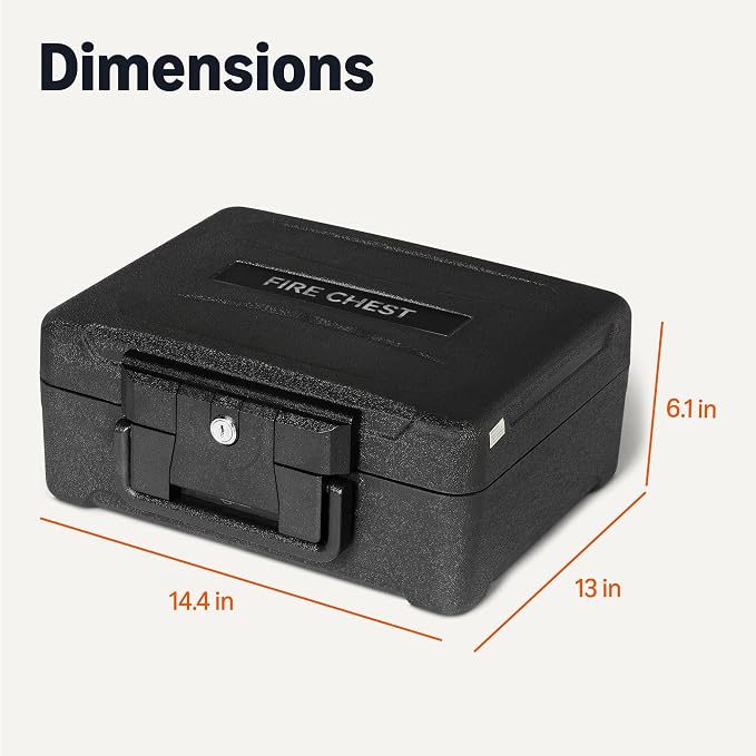 Amazon Basics Fire-Resistant Waterproof Fire Chest with Mechanical Key, for Documents, Jewelry, Money, 0.22 cu. ft, Black
