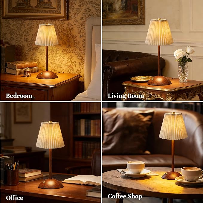 Small Vintage Cordless Table Lamp, 5000mAh Battery Operated, 3 Color Stepless Dimming Up, Bedside Vintage Flower Desk Lamp for Bedroom Living Room, Dorm, Home, Office Decor (Beige)