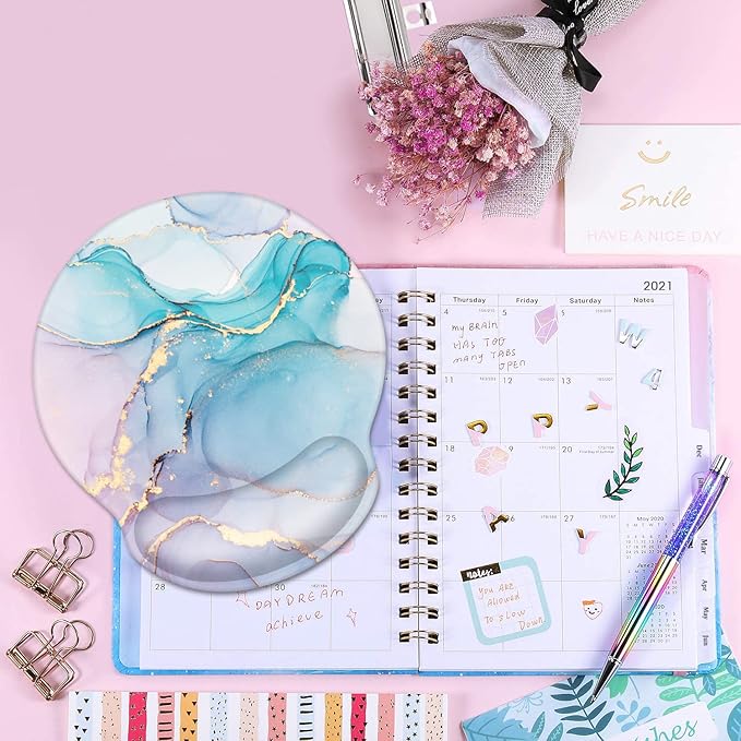 WAVEYU Ergonomic Mouse Pad with Wrist Support, Cool Round Mouse Mat, Non-Slip Rubber Base Mousepad for Laptop, Office Mouse Pad, Blue Marble