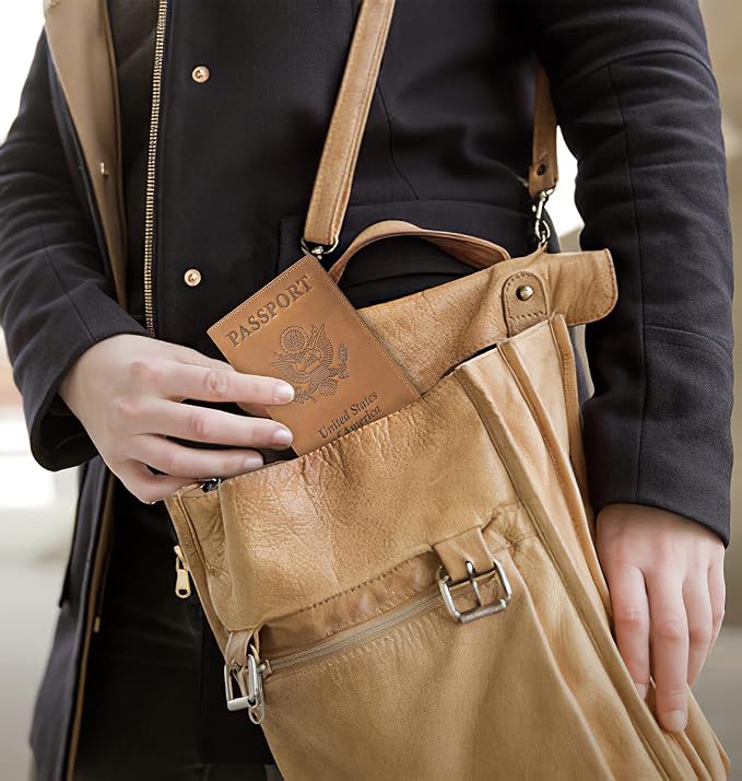 Genuine Leather Passport Holder with RFID Blocking, Slim Design, Brown Color, Unisex