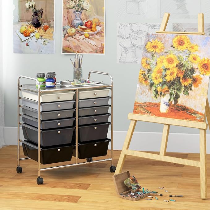 BECOMFORT 12-Drawer Rolling Cart with Drawers, Storage Cart on Wheels, Teacher Classroom Organizers with Metal Frame, Mobile Craft Cart, Trolley Utility Cart for School Office Play Room