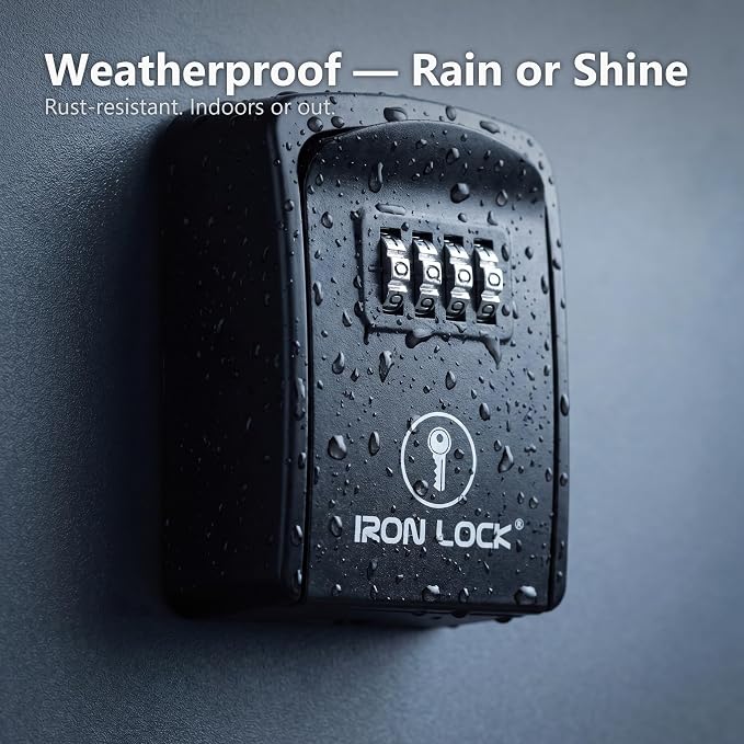 Iron Lock® Small Wall Mount Key Lock Box for Keys Outside (Black) | Combination Lock, Resettable 4-Digit Code, Screw-In Wall Mount, Weather-Resistant Metal, No Battery or App, Holds 2 to 5 Keys